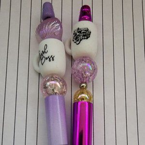 2pcs  Beaded Pens-Coffee mug set -Girl Boss/Mama Needs Coffee